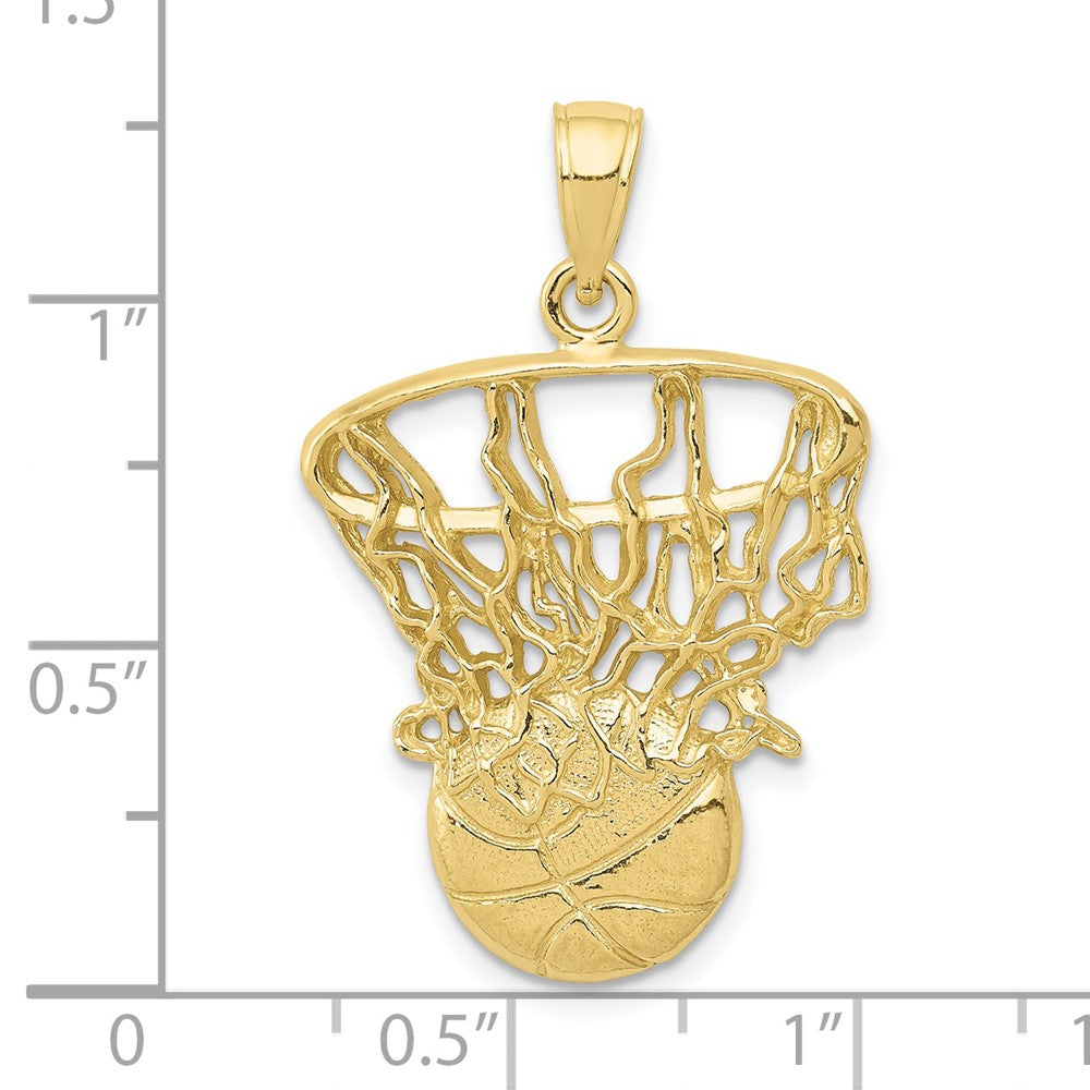 10K Yellow Gold 10K Swoosh Basketball And Net Pendant