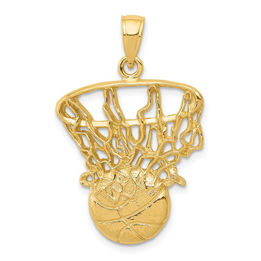 10K Yellow Gold 10K Swoosh Basketball And Net Pendant