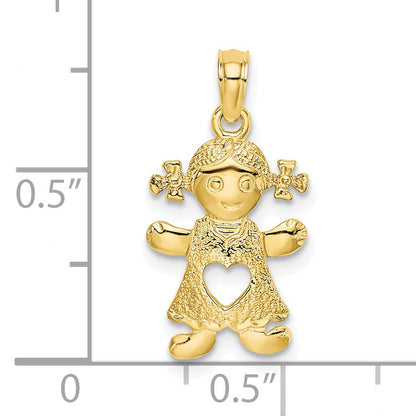 10K Yellow Gold Playful Girl W/Cut Out Heart Charm