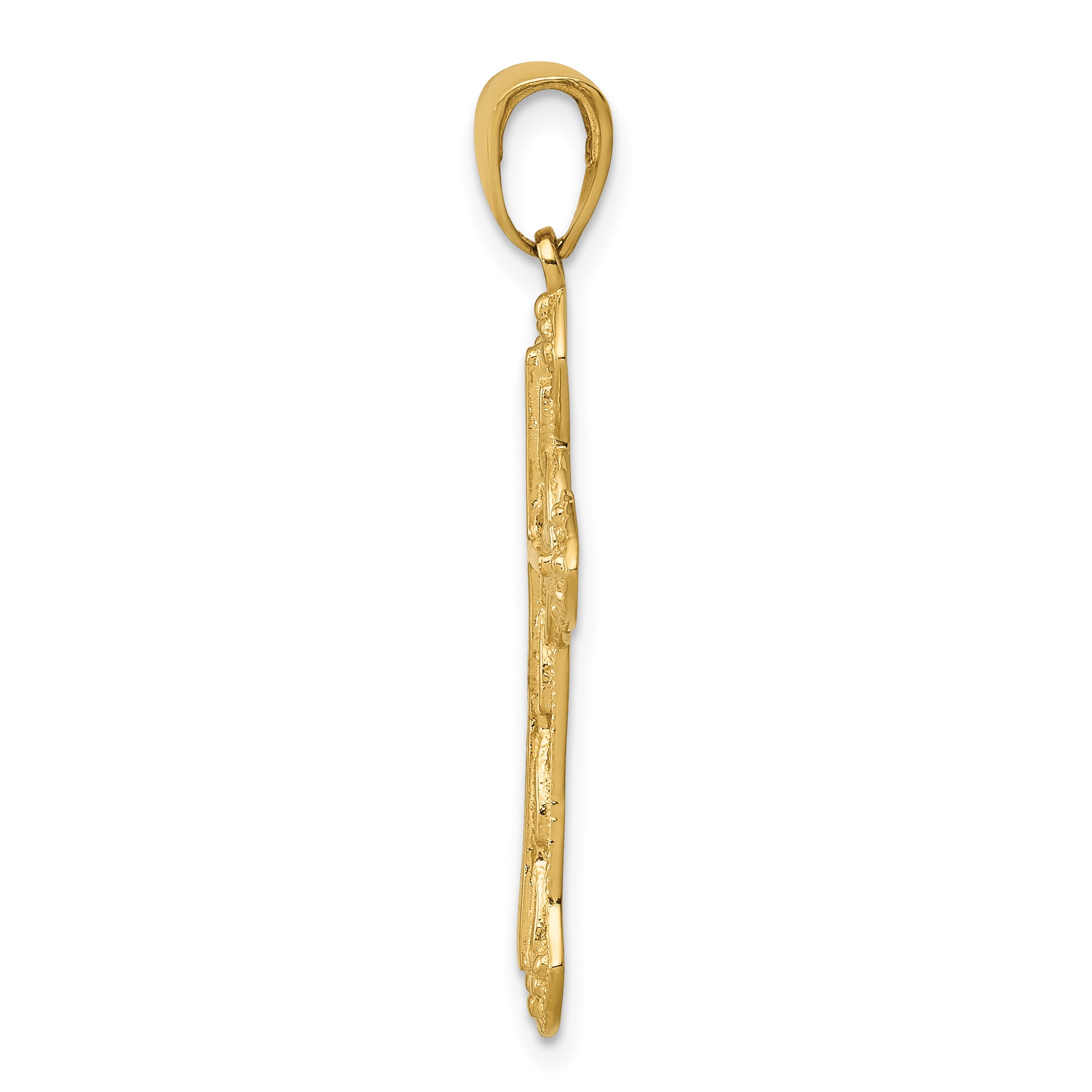 10K Yellow Gold 10K Stick Cross On Ornate Pendant