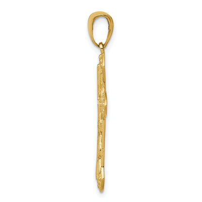 10K Yellow Gold 10K Stick Cross On Ornate Pendant