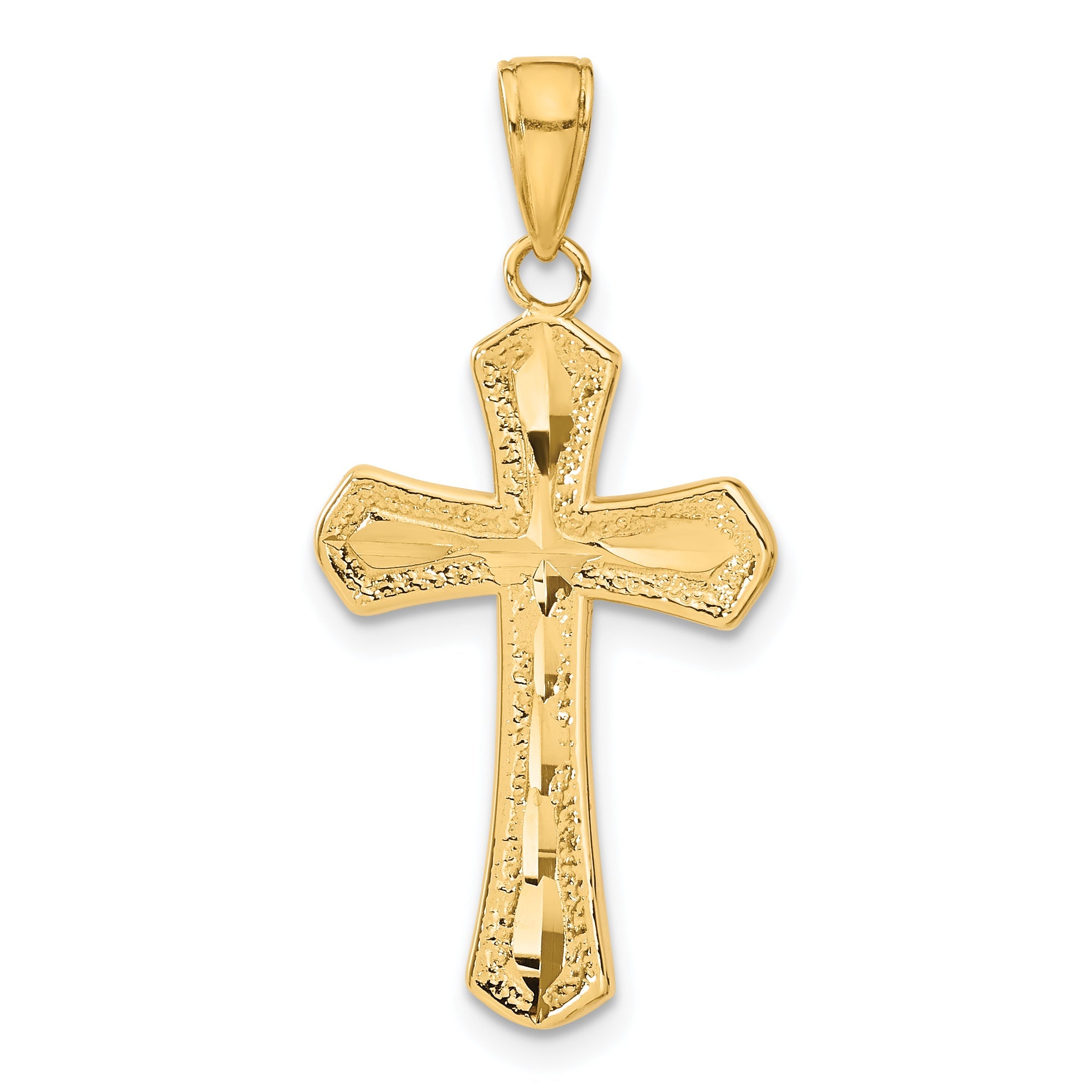 10K Yellow Gold 10K Diamond-Cut Beveled Edges Cross Pendant