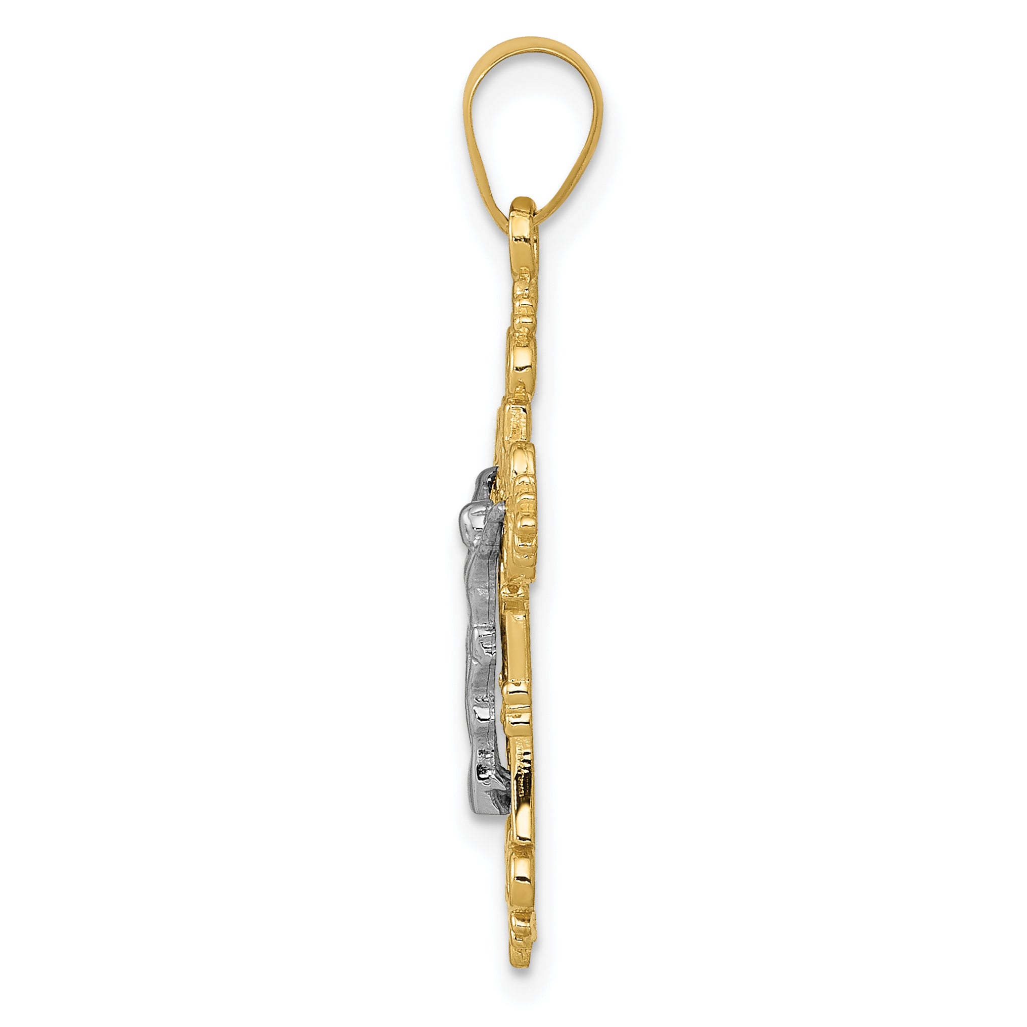10K Two-Tone 10K Small Lacey-Edged Inri Crucifix Pendant