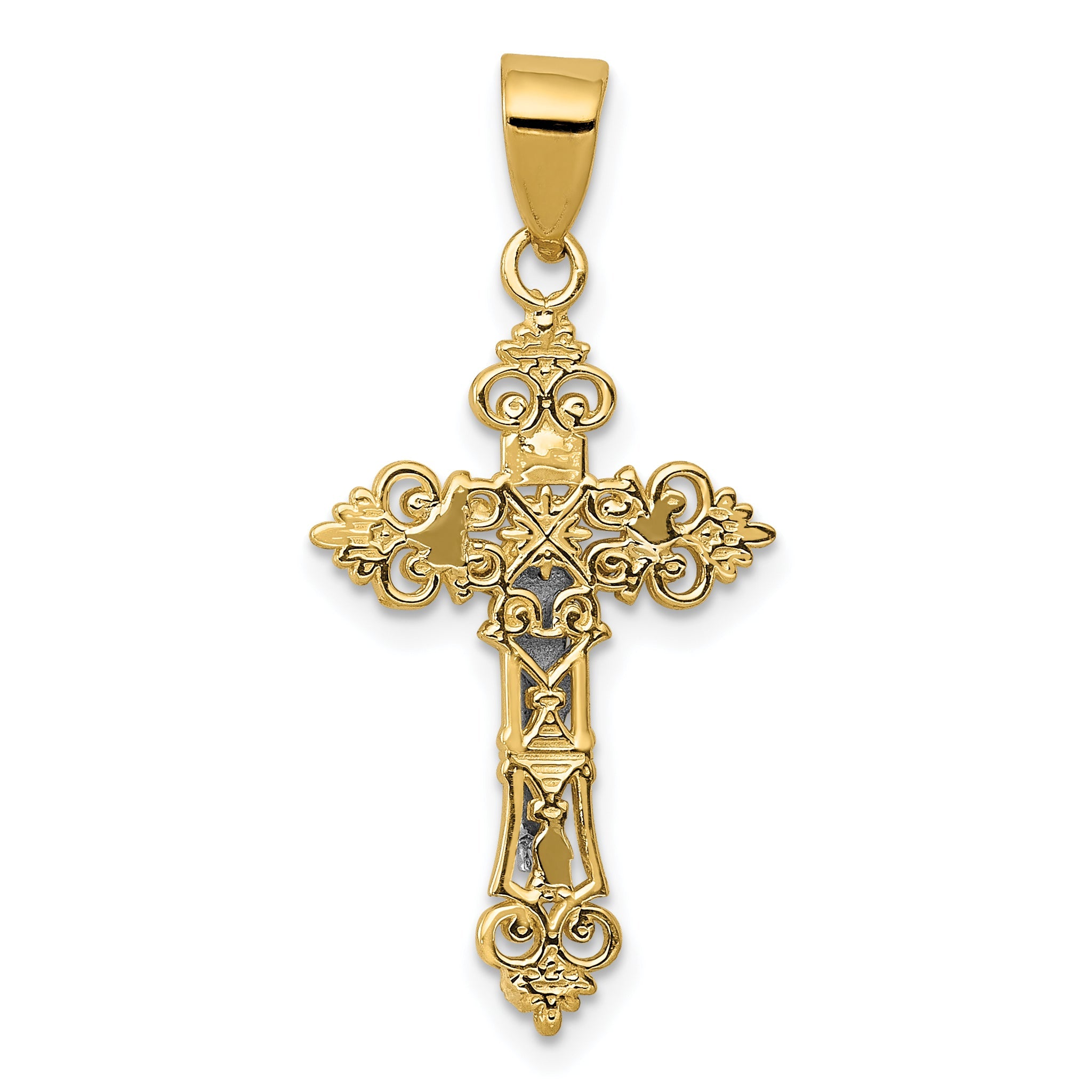 10K Two-Tone 10K Small Lacey-Edged Inri Crucifix Pendant