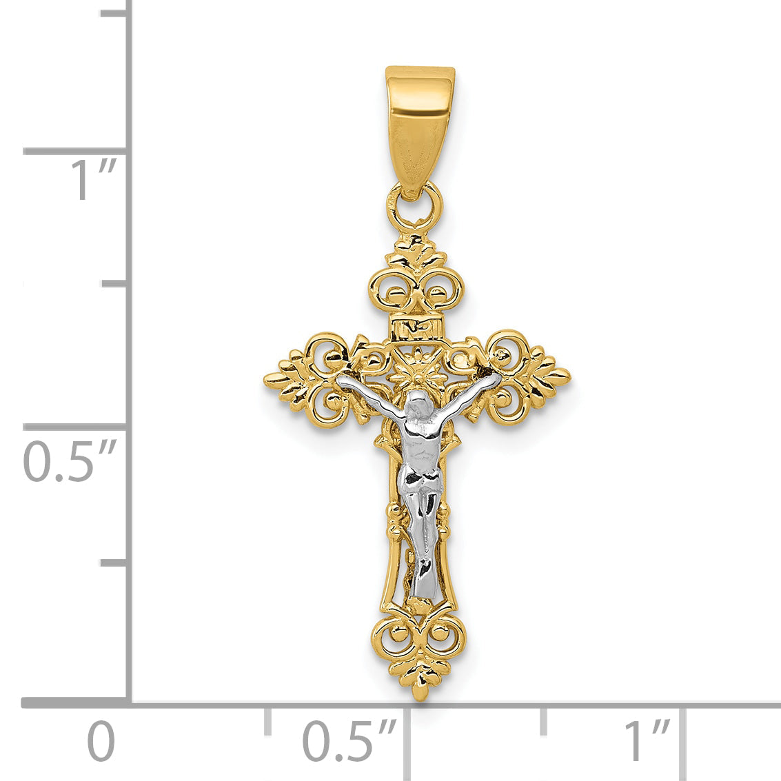 10K Two-Tone 10K Small Lacey-Edged Inri Crucifix Pendant