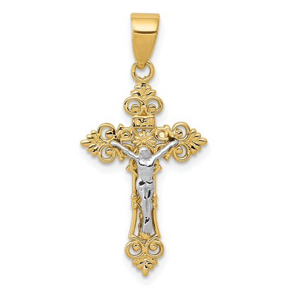 10K Two-Tone 10K Small Lacey-Edged Inri Crucifix Pendant