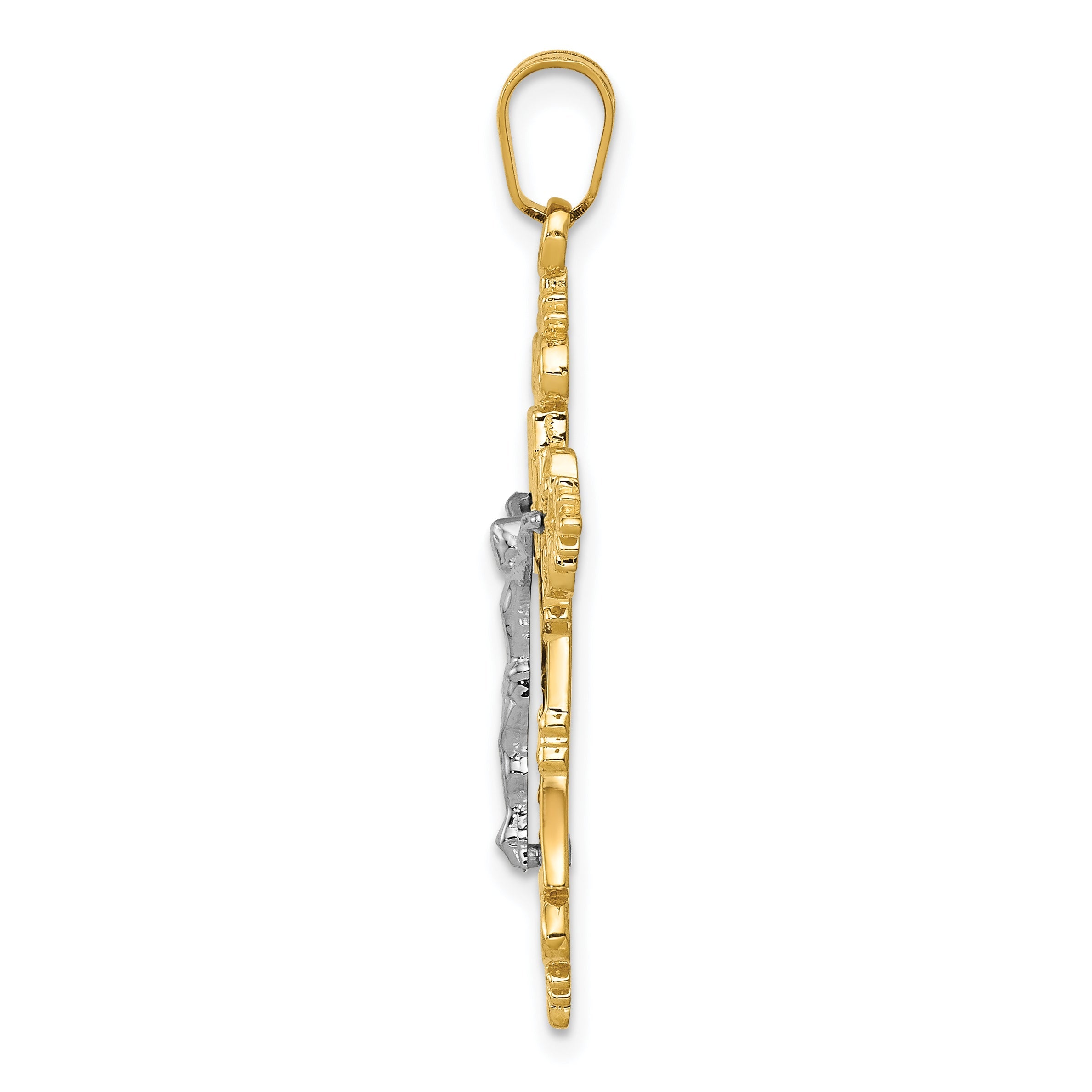 10K Two-Tone 10K Medium Lacey-Edged Inri Crucifix Pendant