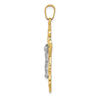 10K Two-Tone 10K Medium Lacey-Edged Inri Crucifix Pendant