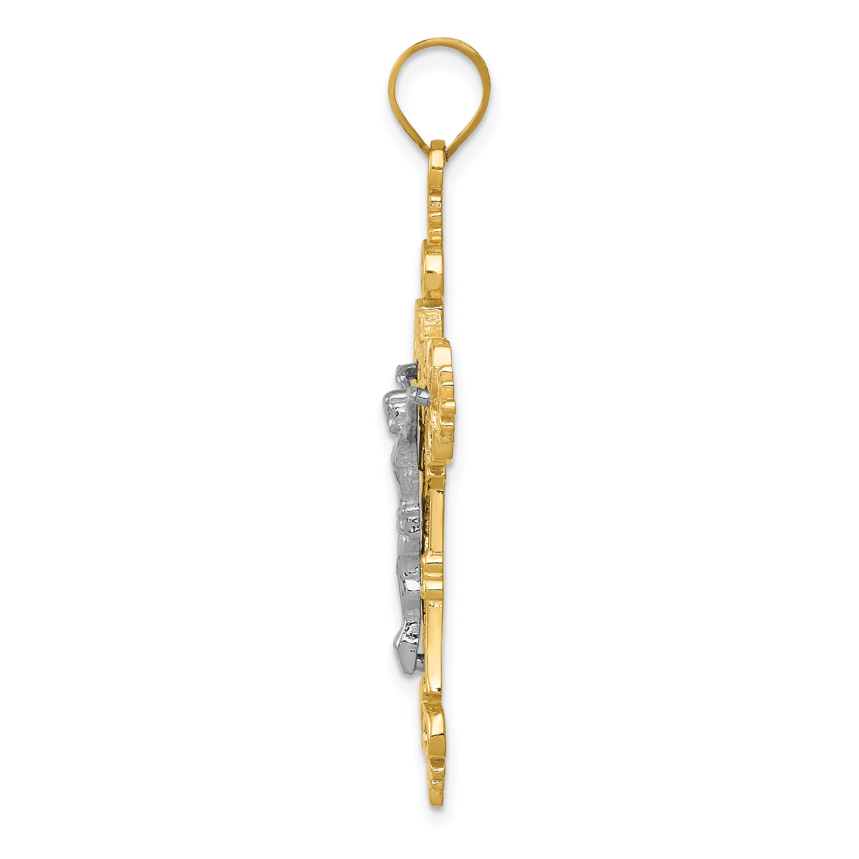 10K Two-Tone 10K Large Lacey-Edged Inri Crucifix Pendant