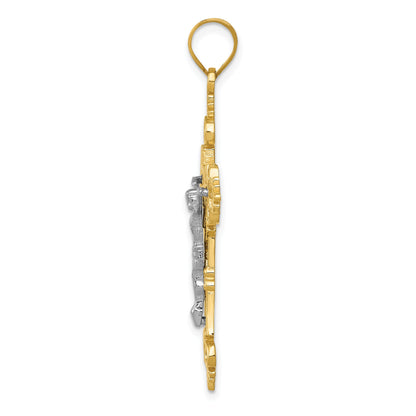 10K Two-Tone 10K Large Lacey-Edged Inri Crucifix Pendant