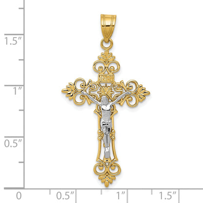10K Two-Tone 10K Large Lacey-Edged Inri Crucifix Pendant
