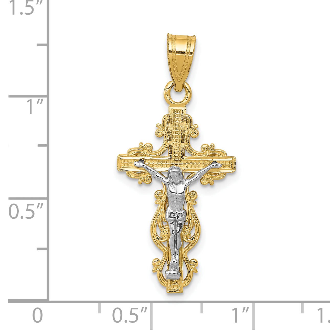 10K Two-Tone 10K Small Narrow Cross W/Crucifix Pendant
