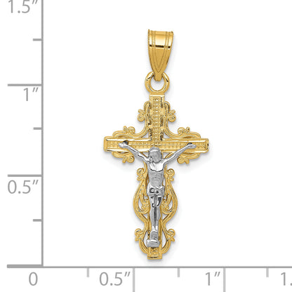 10K Two-Tone 10K Small Narrow Cross W/Crucifix Pendant