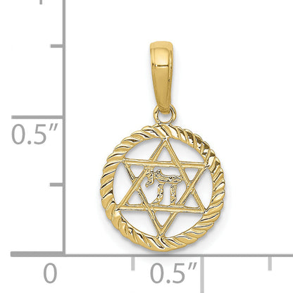 10K Yellow Gold 10K Star Of David And Chai In Circle Pendant