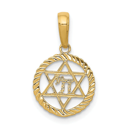 10K Yellow Gold 10K Star Of David And Chai In Circle Pendant