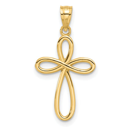 10K Yellow Gold Ribbon Cross Pendant