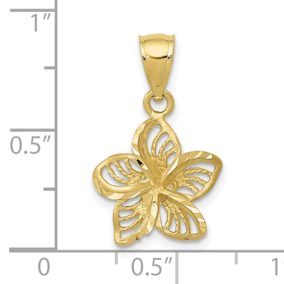 10K Yellow Gold Polished And D/C Beaded Plumeria Flower Charm
