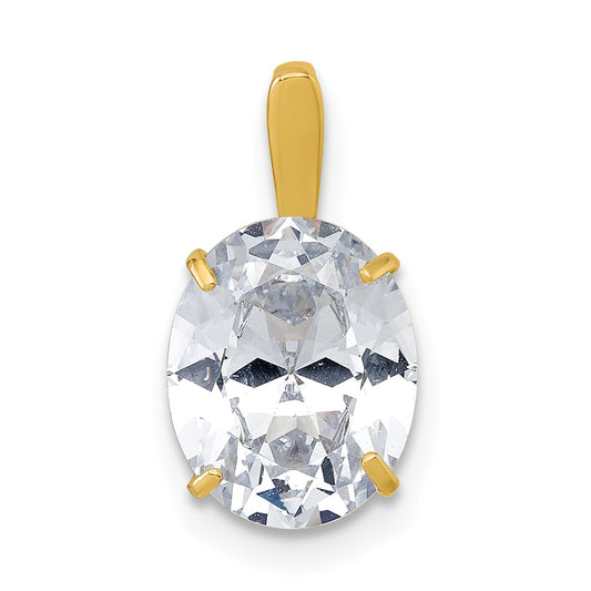 10K Yellow Gold Polished 8.00 X 10.00mm White Oval Cz Pendant