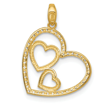 10K Yellow Gold Polished Cz Heart With Two Hearts Inside Pendant