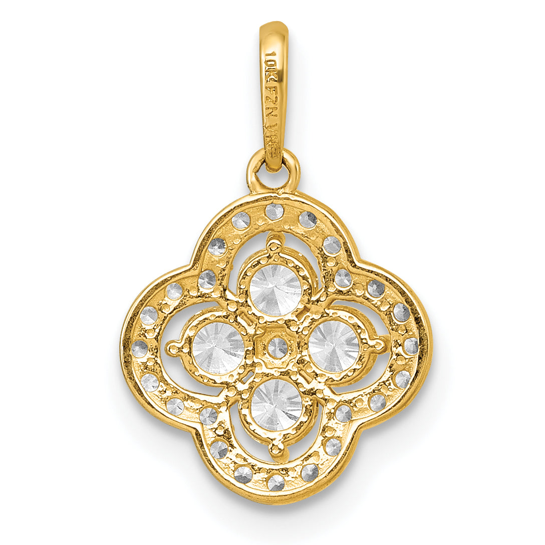 10K Yellow Gold Polished Fancy Cz Flower Pendant