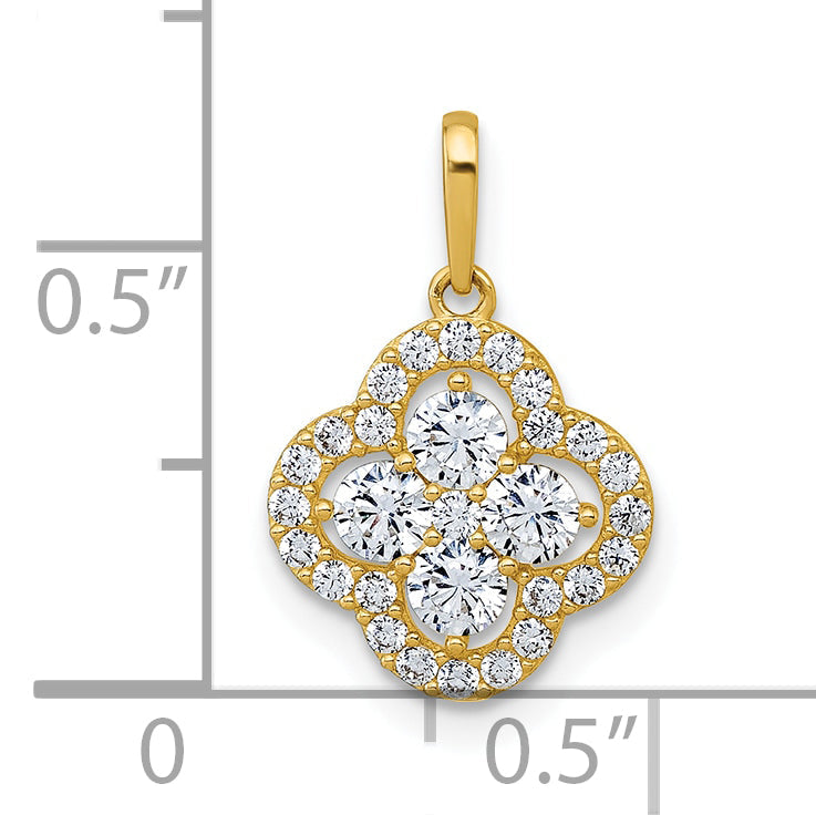 10K Yellow Gold Polished Fancy Cz Flower Pendant