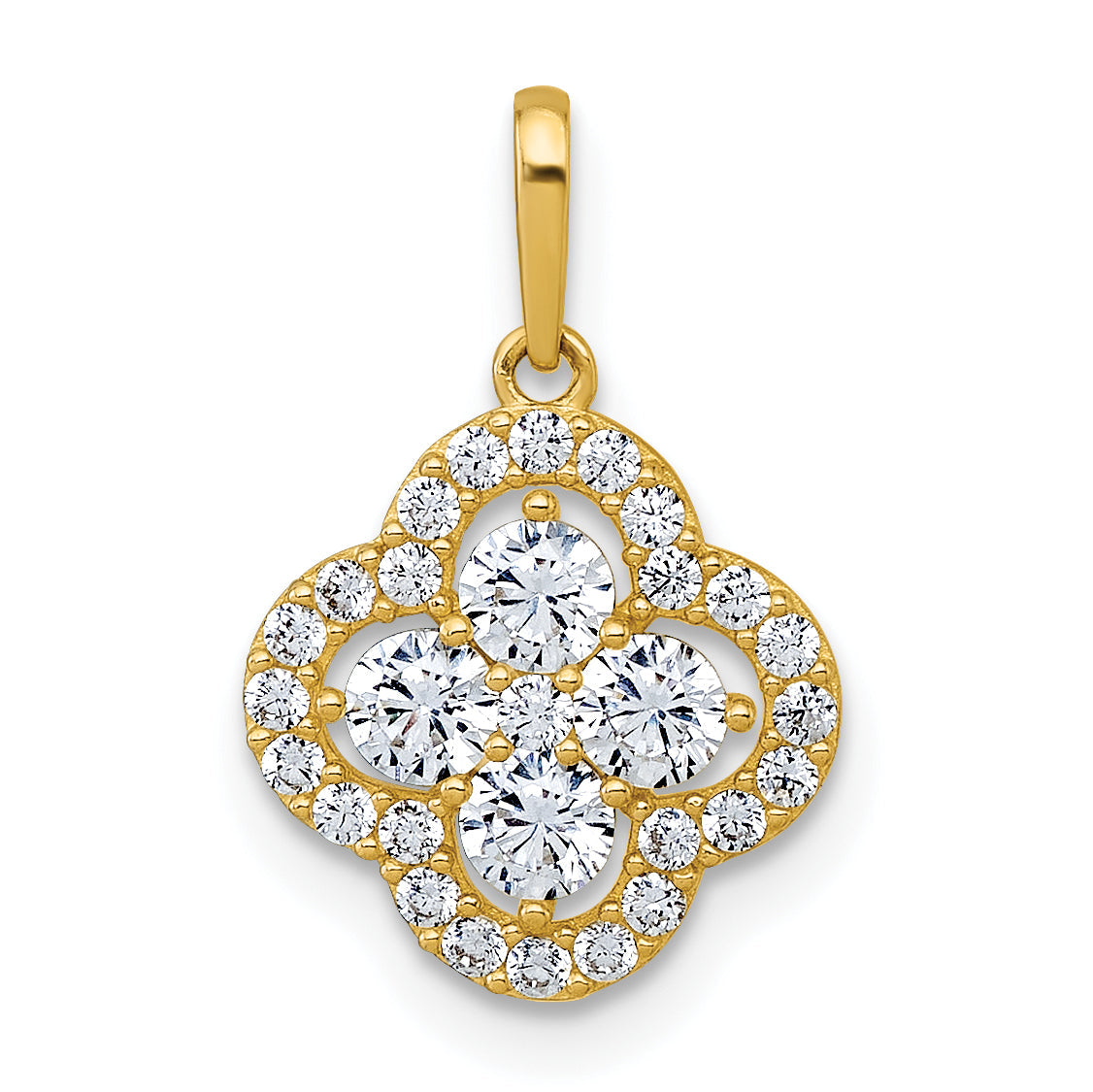 10K Yellow Gold Polished Fancy Cz Flower Pendant