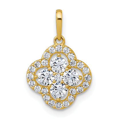 10K Yellow Gold Polished Fancy Cz Flower Pendant