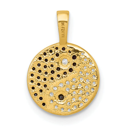 10K Yellow Gold Polished Black And White Cz Yin Yang Pendant