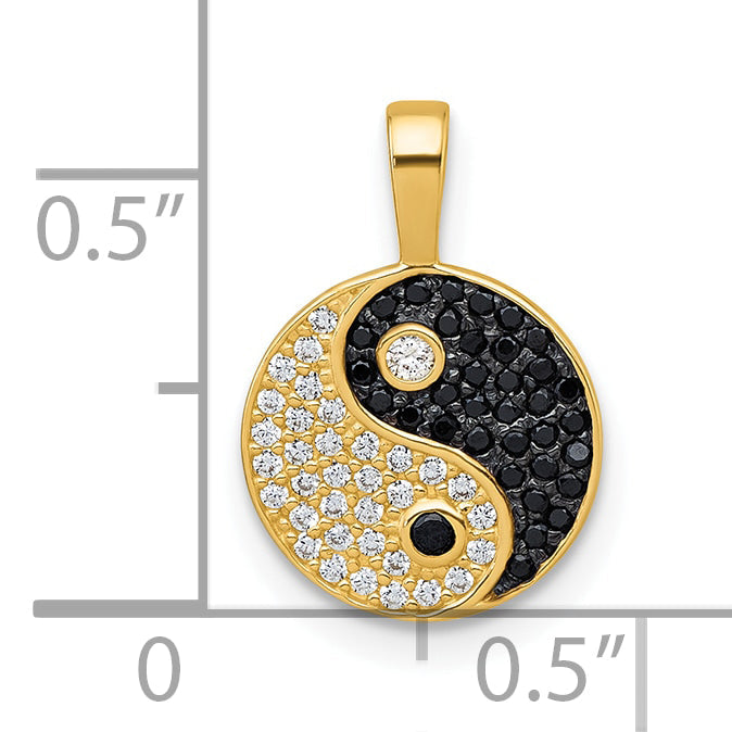 10K Yellow Gold Polished Black And White Cz Yin Yang Pendant