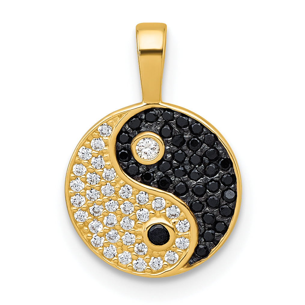10K Yellow Gold Polished Black And White Cz Yin Yang Pendant