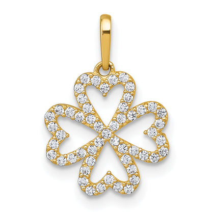 10K Yellow Gold Polished Cz Four-Leaf Clover Pendant