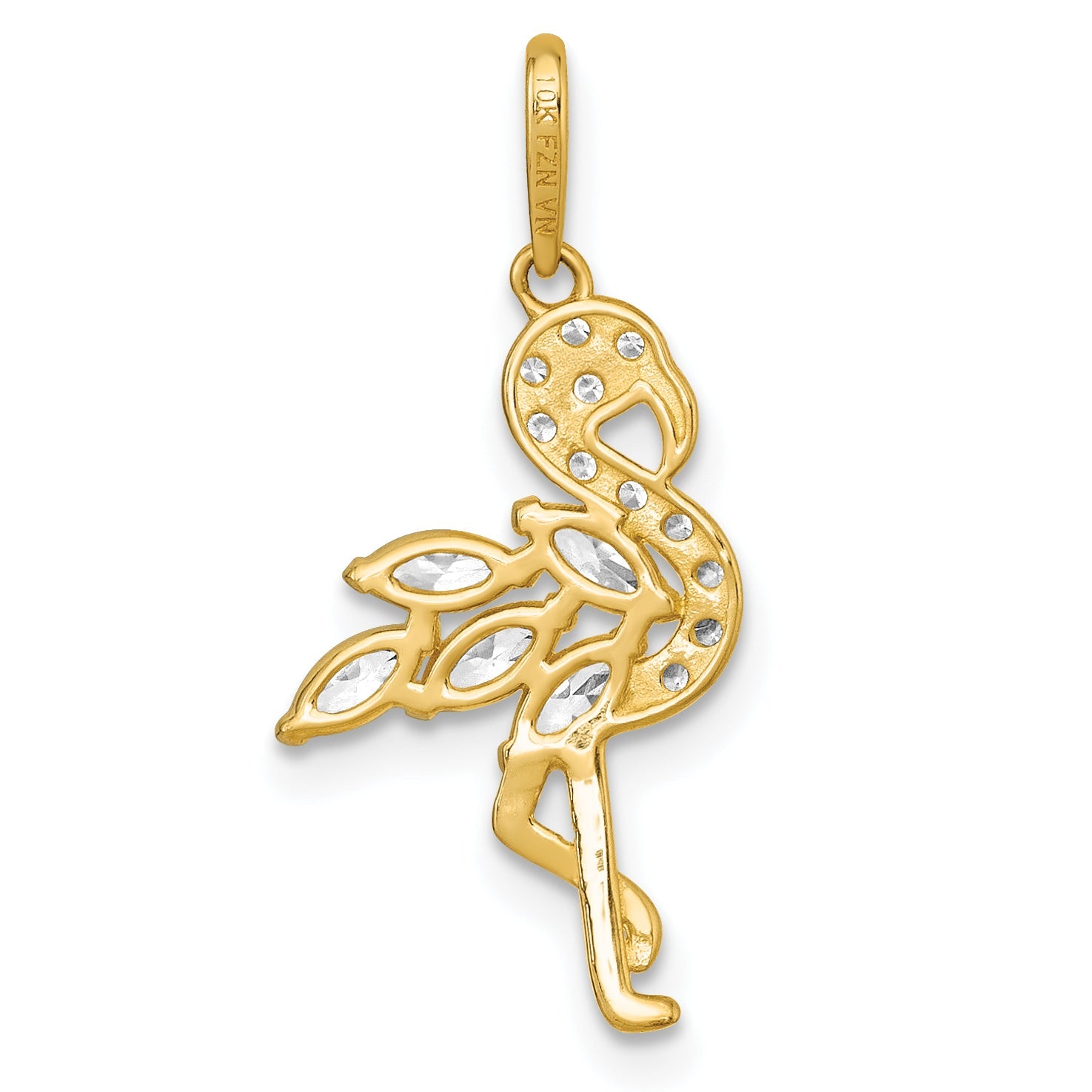 10K Yellow Gold Polished Cz Flamingo Pendant