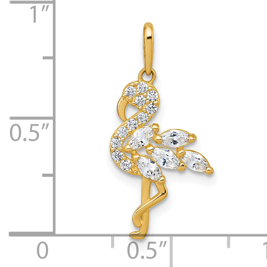 10K Yellow Gold Polished Cz Flamingo Pendant
