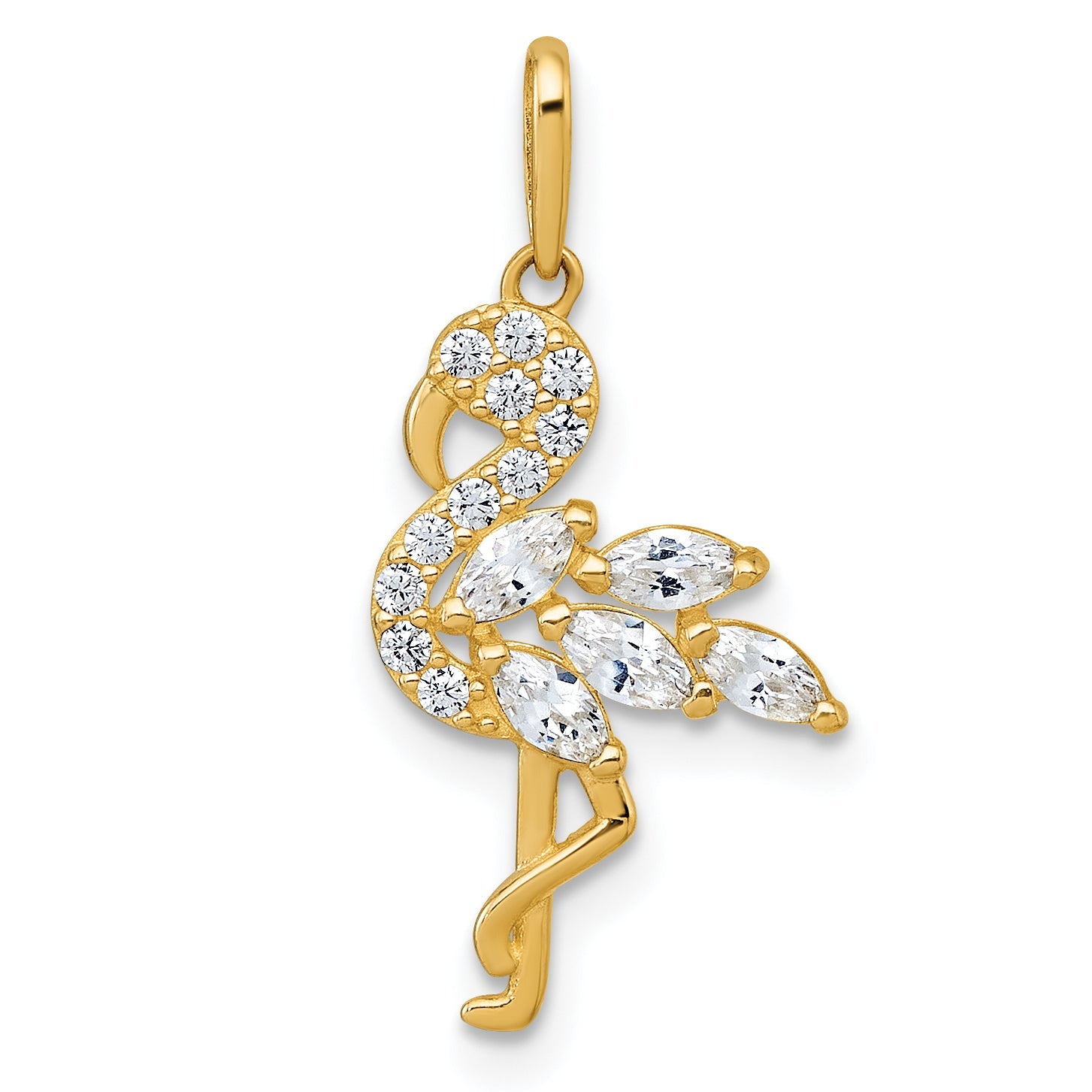 10K Yellow Gold Polished Cz Flamingo Pendant