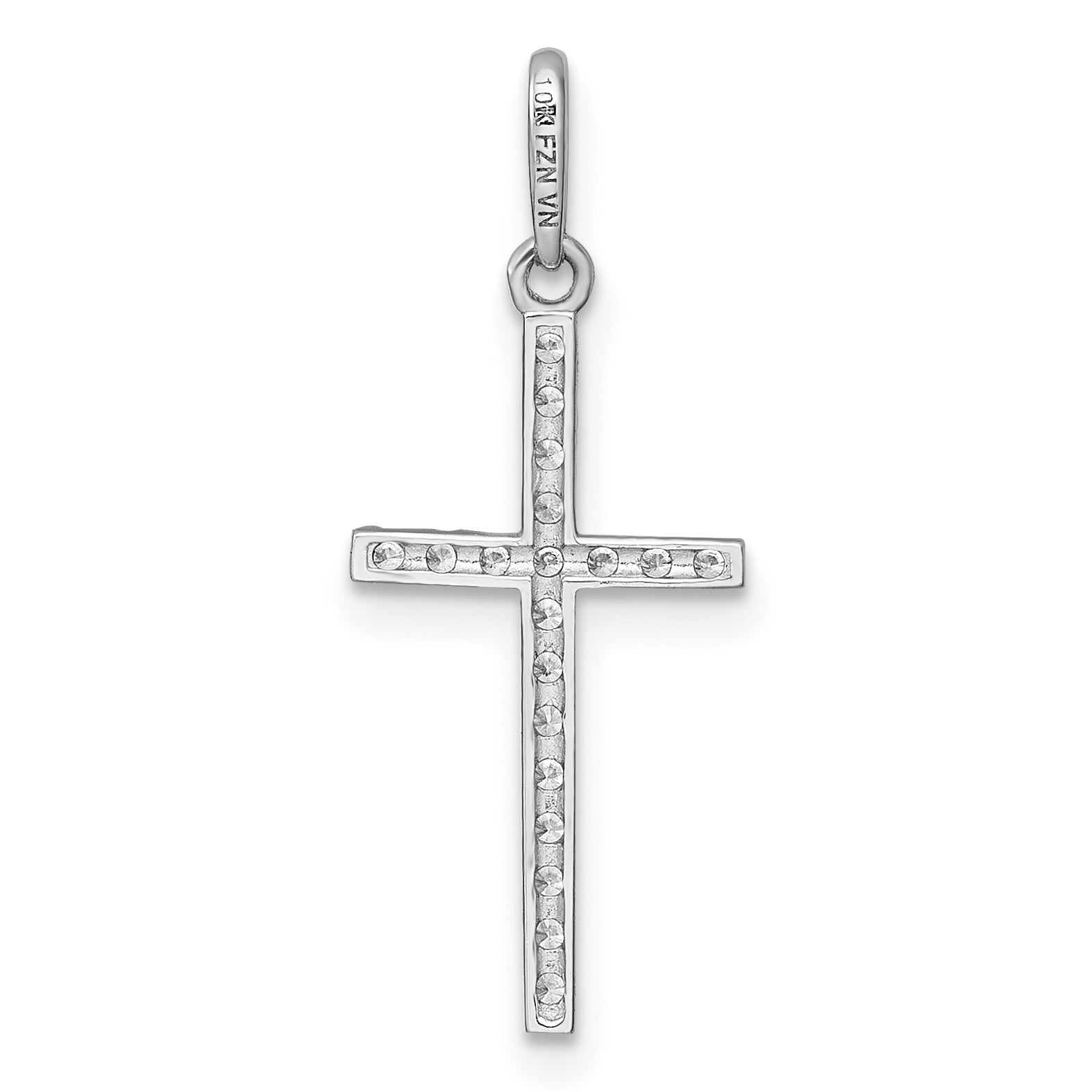 10K White Gold Polished Cz Latin Cross Pendant