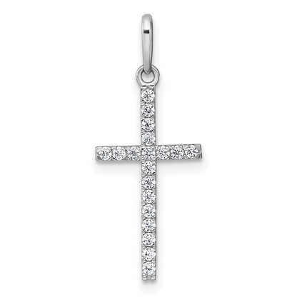 10K White Gold Polished Cz Latin Cross Pendant