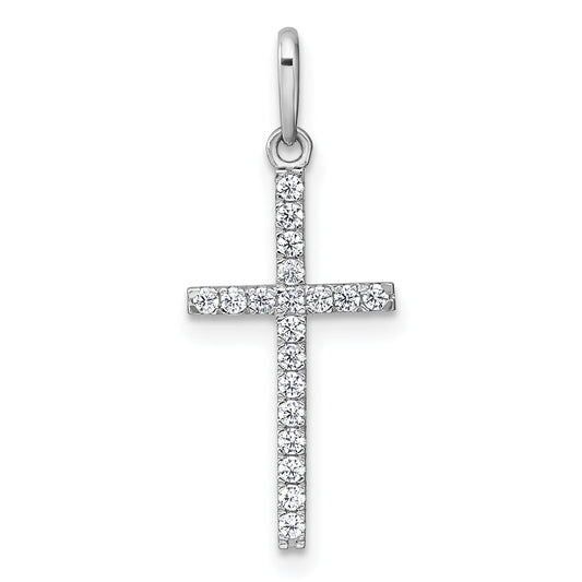 10K White Gold Polished Cz Latin Cross Pendant