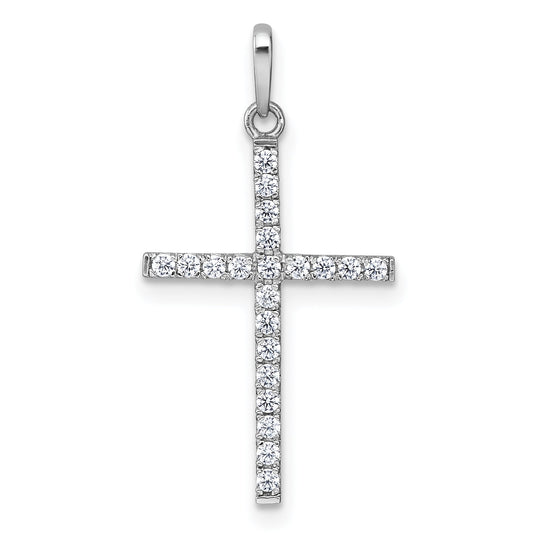 10K White Gold Polished Cz Latin Cross Pendant