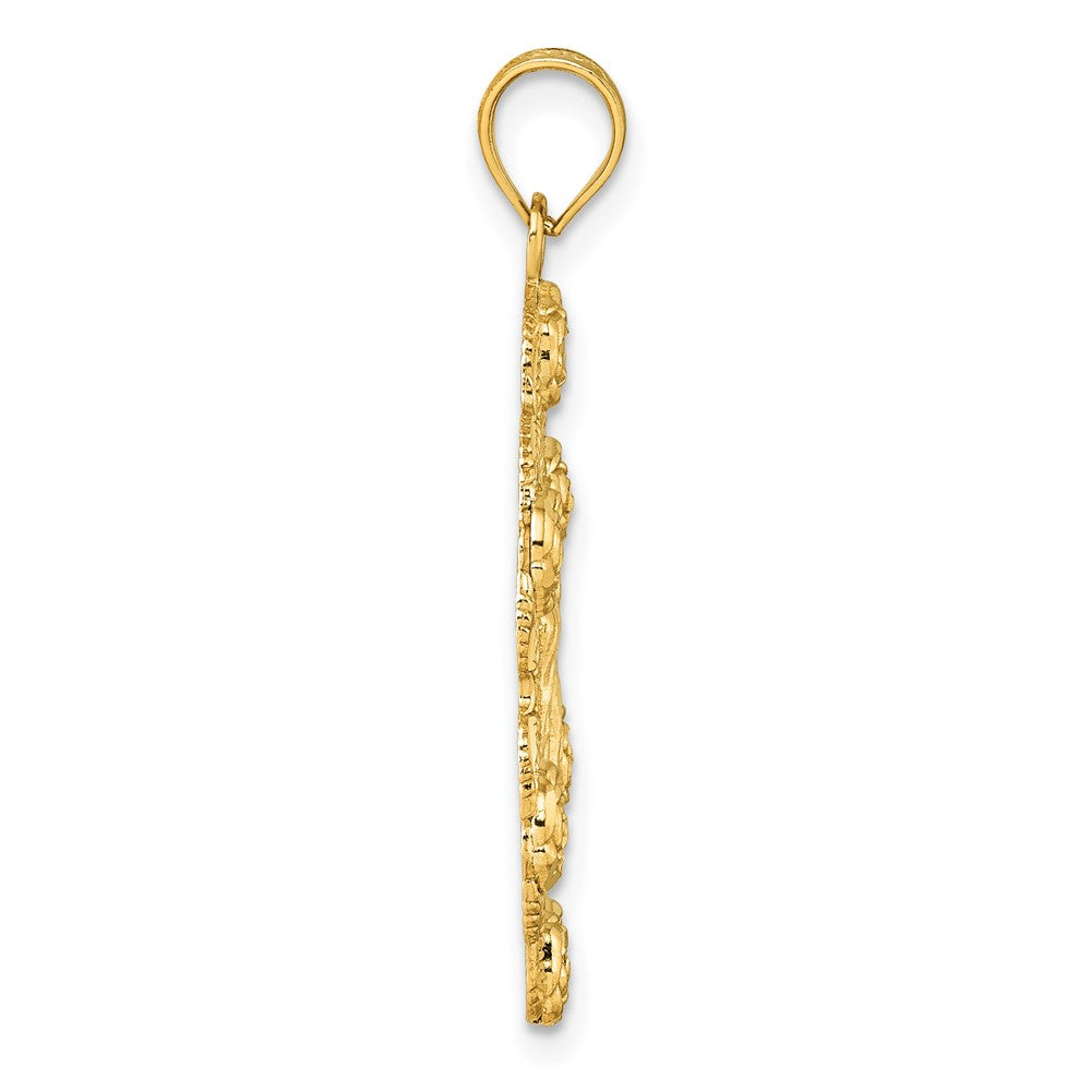 10K Yellow Gold Polished Diamond-Cut Our Lady Of Guadalupe With Flowers Medal Pendant