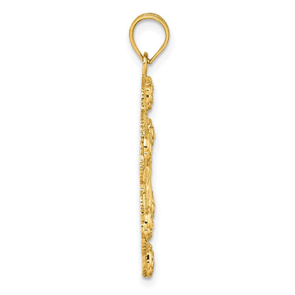 10K Yellow Gold Polished Diamond-Cut Our Lady Of Guadalupe With Flowers Medal Pendant