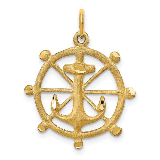 10K Yellow Gold Anchor In A Wheel Charm