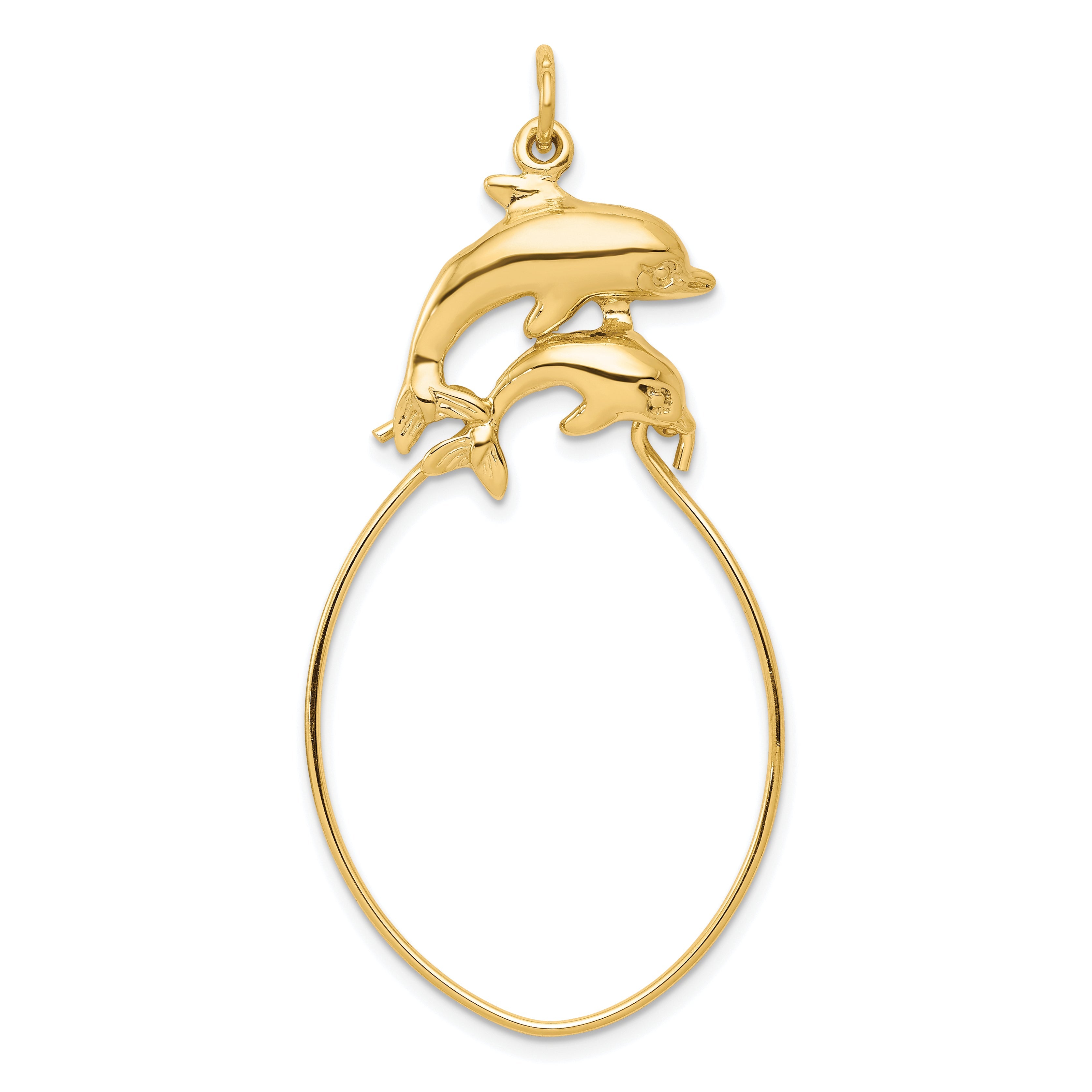 10K Yellow Gold Double Dolphin Charm Holder