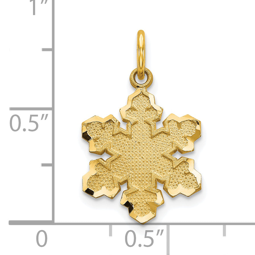 10k yellow gold solid satin snowflake charm