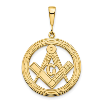 10K Yellow Gold Polished And Textured Masonic Symbol Pendant