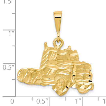 10k Yellow Gold Solid Diamond-cut Semi Truck Charm