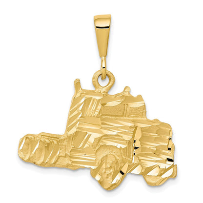 10k Yellow Gold Solid Diamond-cut Semi Truck Charm