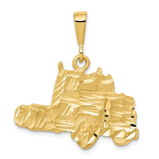 10k Yellow Gold Solid Diamond-cut Semi Truck Charm