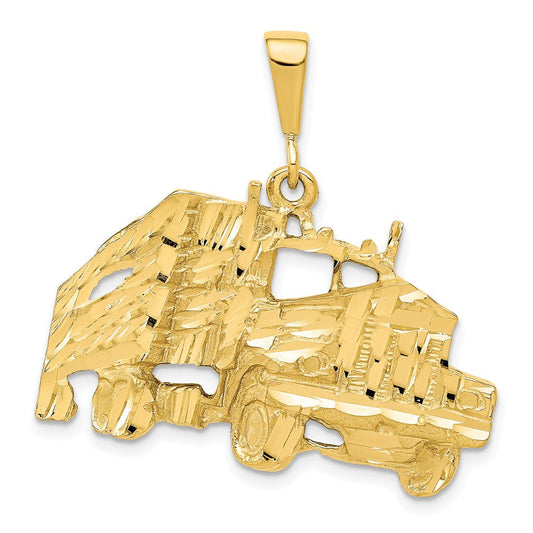 10k Yellow Gold Solid Diamond-cut Semi with Trailer Charm