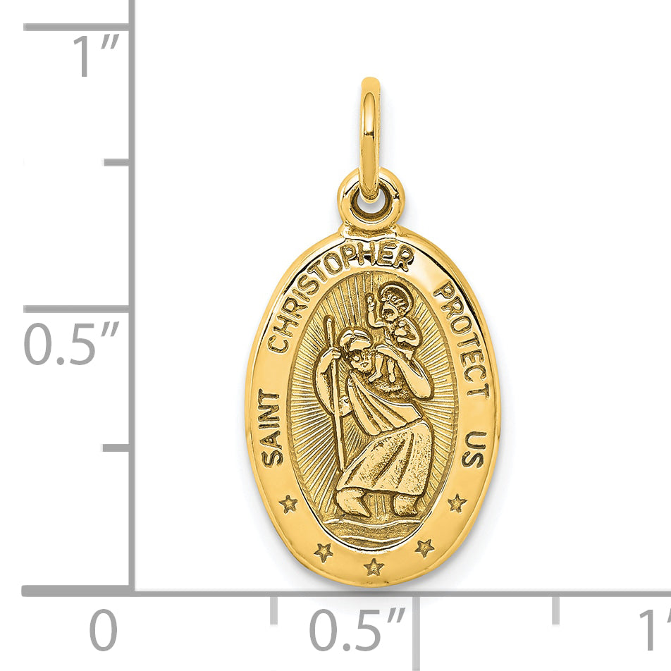 10K Yellow Gold Solid Satin Polished St. Christopher Pendant