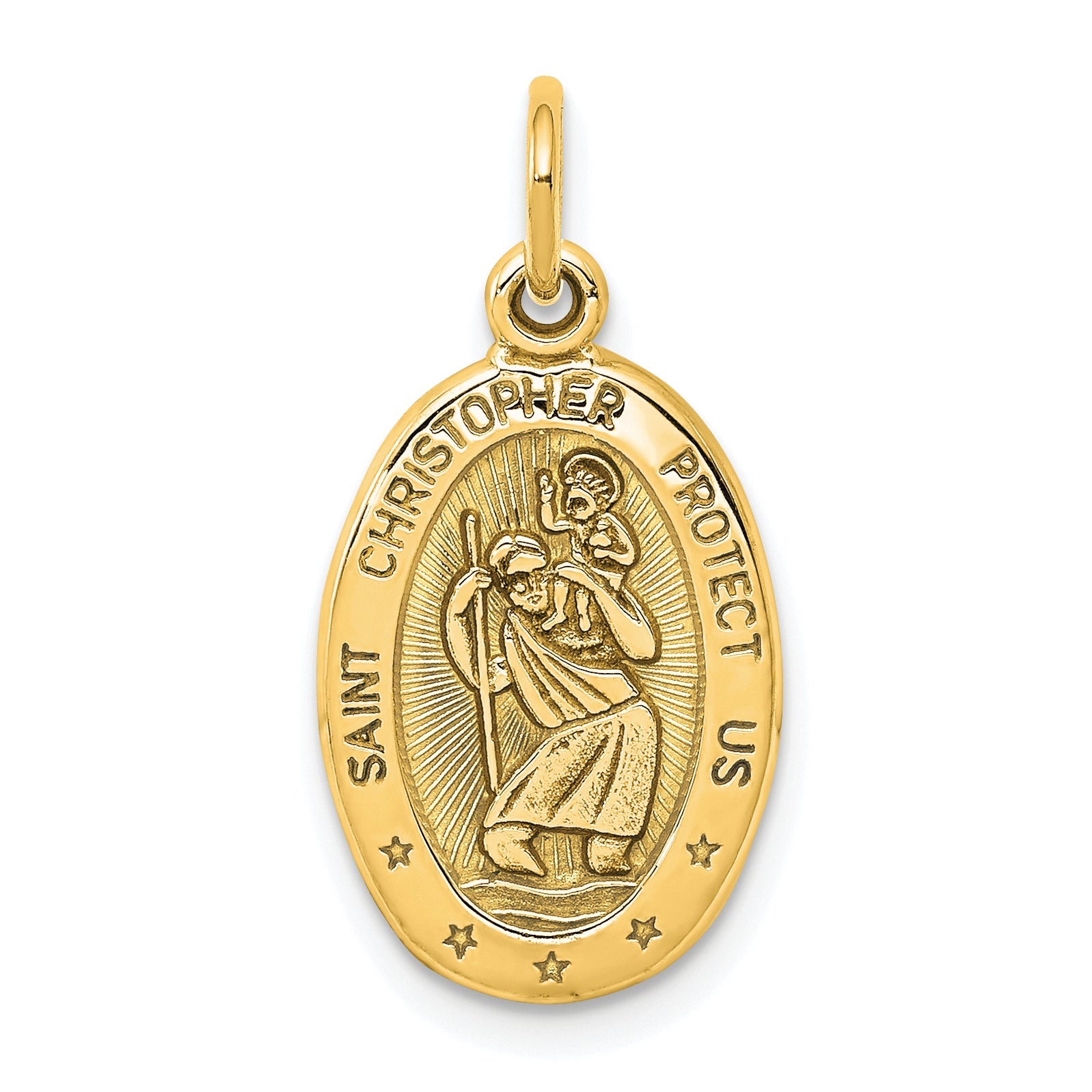 10K Yellow Gold Solid Satin Polished St. Christopher Pendant